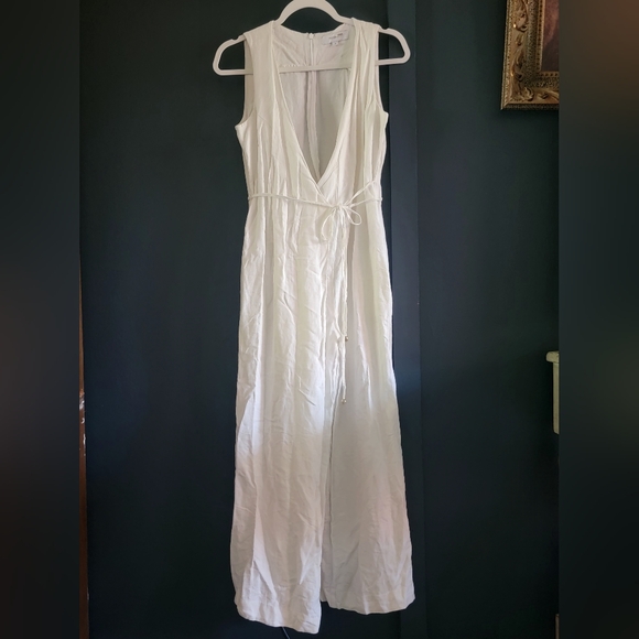 Rosetta Getty White‎ Sleeveless Wide Leg Linen Blend Cropped Apron Wrap Jumpsuit - Picture 6 of 16